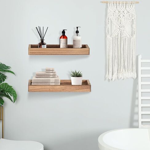 أرفف عائمة من NIUBEST للجدار، رف خشبي مقاس 16 بوصة للحمام وغرفة النوم وغرفة المعيشة والمطبخ وأرفف لتزيين الحائط مجموعة من 2 (جوز) in Kuwait