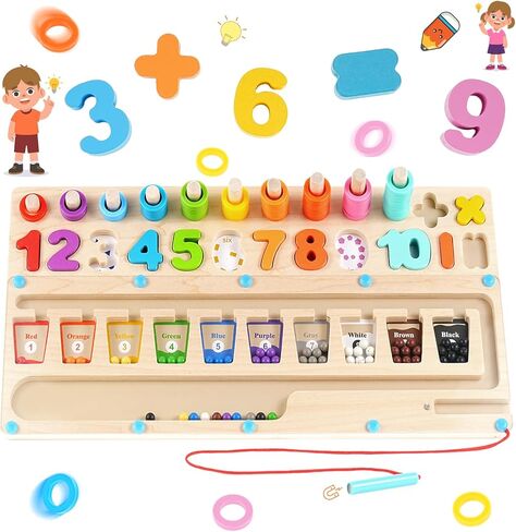 Augot Wooden Magnet Board Puzzles, 3 in 1 Magnetic Color and Number Maze, Activities Matching Counting Board for Kids Toddlers, Montessori Early Learning Educational Toys for 3+ Years Old Boys Girls in Kuwait