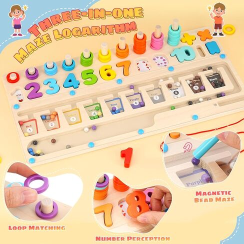 Augot Wooden Magnet Board Puzzles, 3 in 1 Magnetic Color and Number Maze, Activities Matching Counting Board for Kids Toddlers, Montessori Early Learning Educational Toys for 3+ Years Old Boys Girls in Kuwait