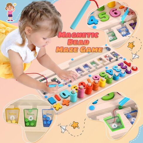 Augot Wooden Magnet Board Puzzles, 3 in 1 Magnetic Color and Number Maze, Activities Matching Counting Board for Kids Toddlers, Montessori Early Learning Educational Toys for 3+ Years Old Boys Girls in Kuwait