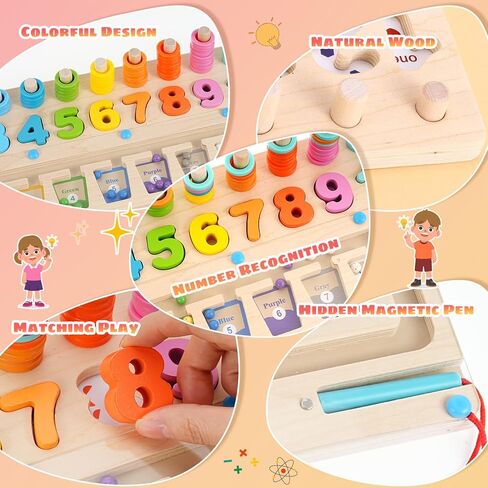 Augot Wooden Magnet Board Puzzles, 3 in 1 Magnetic Color and Number Maze, Activities Matching Counting Board for Kids Toddlers, Montessori Early Learning Educational Toys for 3+ Years Old Boys Girls in Kuwait