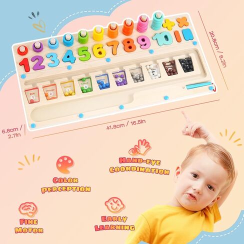 Augot Wooden Magnet Board Puzzles, 3 in 1 Magnetic Color and Number Maze, Activities Matching Counting Board for Kids Toddlers, Montessori Early Learning Educational Toys for 3+ Years Old Boys Girls in Kuwait