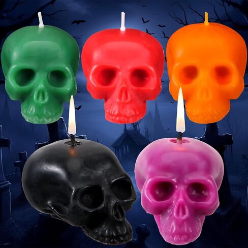 MTLEE 5 Pieces 4.3" Halloween Skull Candle Large Skull Figure Image Candle Gothic Horror Novelty Decor for Spell Ritual Witch Fireplace Home Decorations Gifts, 5 Colors in Saudi Arabia