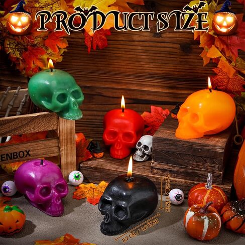 MTLEE 5 Pieces 4.3" Halloween Skull Candle Large Skull Figure Image Candle Gothic Horror Novelty Decor for Spell Ritual Witch Fireplace Home Decorations Gifts, 5 Colors in Saudi Arabia