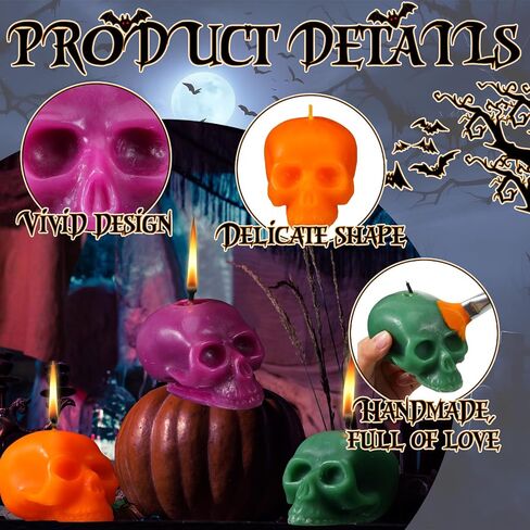 MTLEE 5 Pieces 4.3" Halloween Skull Candle Large Skull Figure Image Candle Gothic Horror Novelty Decor for Spell Ritual Witch Fireplace Home Decorations Gifts, 5 Colors in Saudi Arabia