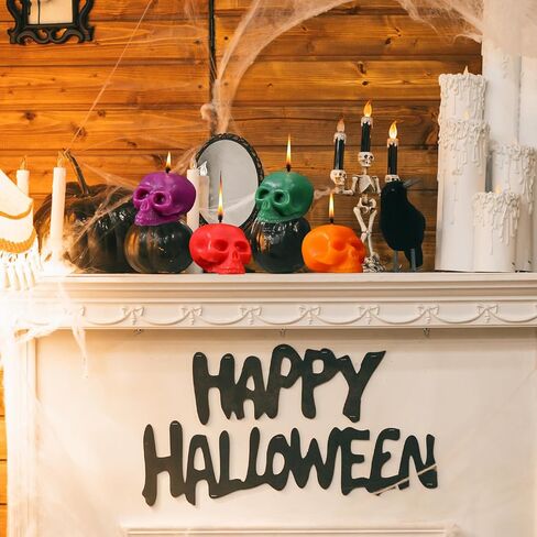 MTLEE 5 Pieces 4.3" Halloween Skull Candle Large Skull Figure Image Candle Gothic Horror Novelty Decor for Spell Ritual Witch Fireplace Home Decorations Gifts, 5 Colors in Saudi Arabia