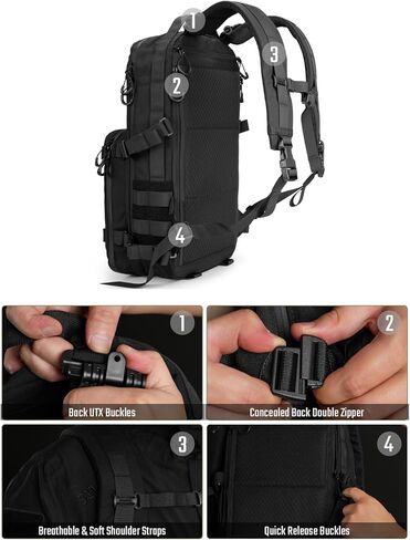 حقيبة ظهر تكتيكية TACTICAL_GEEK ModCase B2 Ultimate EDC، سعة عالية 14 لتر، حجرة كمبيوتر محمول مضادة للصدمات، مقاومة للماء، نظام مولي، للمشي لمسافات طويلة، والتخييم، والتنقل، وحقيبة الظهر النهارية، باللون الأسود in Saudi Arabia