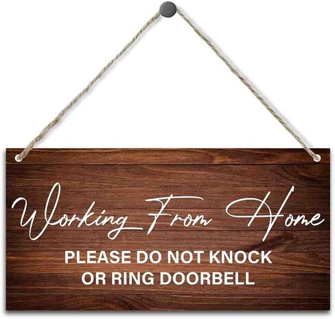 Working from Home Sign for Front Door Please Do not Knock or Ring Doorbell Wood Hanging Plaque Signs for Home Farmhouse Decor, Work from Home Signs to Hang Up 11.8 x 5.9 Inches - JY780 in Kuwait