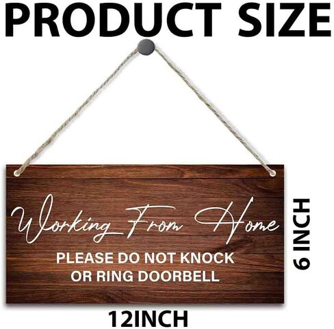 Working from Home Sign for Front Door Please Do not Knock or Ring Doorbell Wood Hanging Plaque Signs for Home Farmhouse Decor, Work from Home Signs to Hang Up 11.8 x 5.9 Inches - JY780 in Kuwait