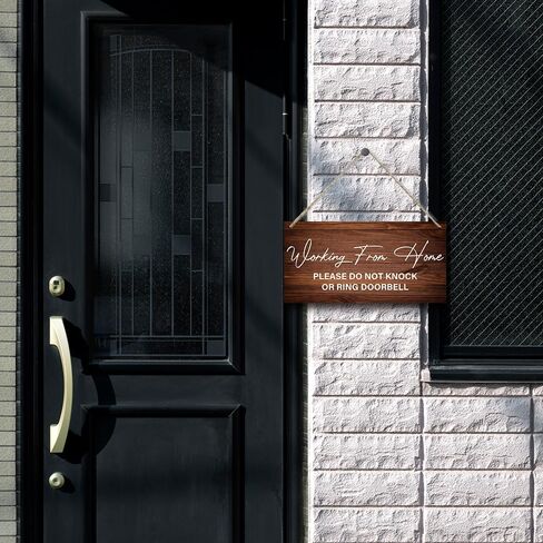 Working from Home Sign for Front Door Please Do not Knock or Ring Doorbell Wood Hanging Plaque Signs for Home Farmhouse Decor, Work from Home Signs to Hang Up 11.8 x 5.9 Inches - JY780 in Kuwait