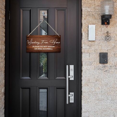Working from Home Sign for Front Door Please Do not Knock or Ring Doorbell Wood Hanging Plaque Signs for Home Farmhouse Decor, Work from Home Signs to Hang Up 11.8 x 5.9 Inches - JY780 in Kuwait