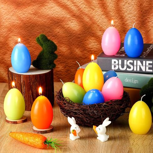 12 Pcs Easter Eggs Candles Soy Wax Colorful Easter Candles Gift Happy Easter Egg Candle Unscented Egg Shape Candle for Home Room Indoor Easter Party Decorations, 6 Colors in Saudi Arabia