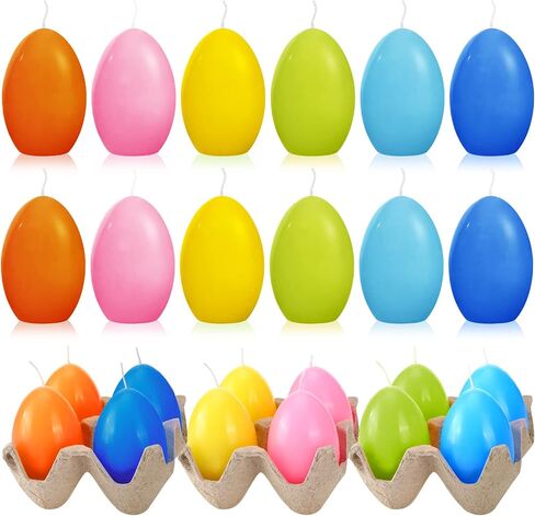 12 Pcs Easter Eggs Candles Soy Wax Colorful Easter Candles Gift Happy Easter Egg Candle Unscented Egg Shape Candle for Home Room Indoor Easter Party Decorations, 6 Colors in Saudi Arabia