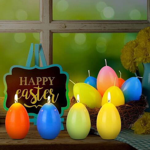 12 Pcs Easter Eggs Candles Soy Wax Colorful Easter Candles Gift Happy Easter Egg Candle Unscented Egg Shape Candle for Home Room Indoor Easter Party Decorations, 6 Colors in Saudi Arabia