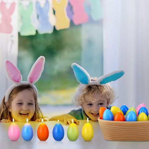 12 Pcs Easter Eggs Candles Soy Wax Colorful Easter Candles Gift Happy Easter Egg Candle Unscented Egg Shape Candle for Home Room Indoor Easter Party Decorations, 6 Colors in Saudi Arabia