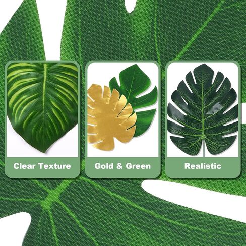 VaryFloral 80Pcs 8 Kinds Palm Leaves Artificial Tropical Monstera Leaf Green and Gold Fake Palm Leaves with Stems Jungle Luau Hawaiian Party Decoration Birthday Wedding in Kuwait