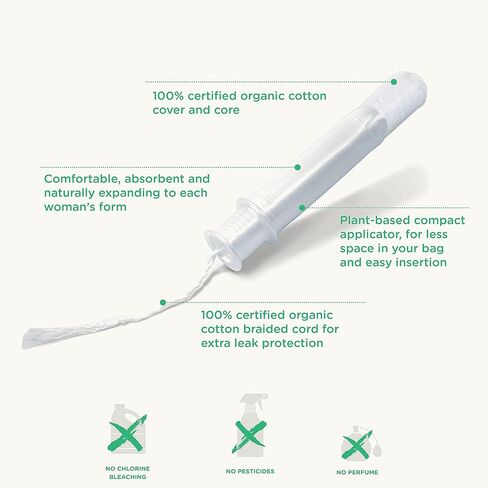 Oi | Organic Initiative - Tampons | Regular/Super Absorbency | Organic Cotton, Unscented | Toxin Free, BPA-Free, Plant-Based BioCompact Applicator | 4x16 Pack (64 Count) in Kuwait