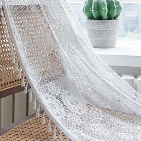 OBVEER White Sheer Curtains 84 inches Long 2 Panel,Farmhouse Floral Lace Sheer Curtain Tassel Boho Curtains for Bedroom Living Room Coquette Victorian Mandala Privacy Transparent Curtains (Rod Pocket) in Saudi Arabia