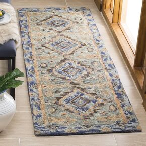 SAFAVIEH Aspen Collection Runner Rug - 2'3" x 15', Blue & Beige, Handmade Boho Wool, Ideal for High Traffic Areas in Living Room, Bedroom (APN504A) in Saudi Arabia