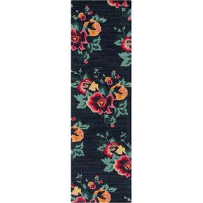 سجادة SAFAVIEH Jardin Collection - 2'3" x 8'، أسود ووردي، صوف مزين بزهور الريف الفرنسي مصنوع يدويًا، مثالي للمناطق ذات حركة المرور العالية في غرفة المعيشة وغرفة النوم (JAR157Z) in Kuwait