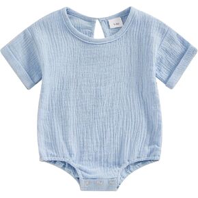 Thorn Tree Newborn Infant Baby Boys Girls Clothes Bubble Romper Pocket Short Sleeve Oversize Bodysuit in Kuwait