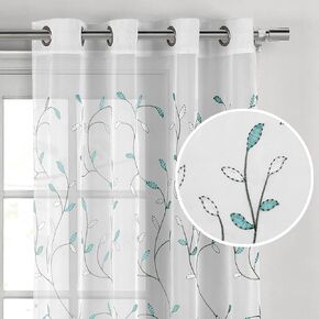 Creative Home Ideas Wavy Leaves, Embroidered Window Curtain with Grommets, Extra Wide Single Panel, 100% Polyester, Light Filtering, Sheer, Modern Drapes, 54" x 84", Coral in Kuwait