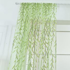 Bi fujian Willow Voile Tulle Curtains for Bedroom, 2 Sheers 39.4'' x 78.8" L Green Window Leaf Curtain for Living Room Bedroom Window Door Bedthroom Balcony Decoration in Kuwait