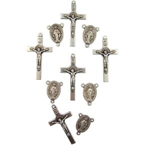 Religious Gifts Silver Tone Saint Benedict Crucifix with Miraculous Medal Rosary Centerpiece, Lot of 10, 1 1/2 Inch in Saudi Arabia