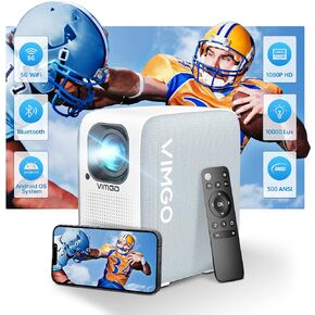 جهاز عرض مزود بواي فاي وبلوتوث، جهاز عرض VIMGO Native 1080P محمول 4K يدعم شاشة 120 بوصة للمنزل في الهواء الطلق، جهاز عرض صغير ذكي مقاوم للغبار، تكبير 50%، متوافق مع iOS/Android/PS5/TV Stick in Kuwait