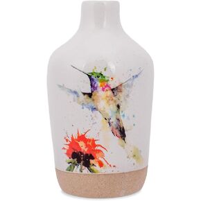 Demdaco Flowers Hummingbird Watercolor Red 4 x 2 Ceramic Stoneware Vase in Kuwait