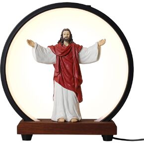 تمثال ديني من ماكويو، تمثال قلب يسوع المقدس، ديكور مسيحي، مع حلقة اضاءة واجهة USB، تمثال مقدس، مجموعة الايمان والامل، هدايا كاثوليكية (احمر وابيض) in Kuwait