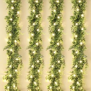 CEWOR 4 Pack 5.9ft Artificial Eucalyptus Garland Spring Garland Fake Silver Dollar Greenery Garland Vines Table Runner for Wedding Home Party Mantle Wall Decor with 4 LED Lights Strings in Kuwait