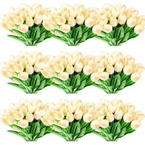 Jexine 100 Pcs Artificial Real Touch Tulips Fake Tulips Artificial Tulip Flower Bulk Tulip Bouquet with Stem for Table Centerpieces Valentines Wedding Bridal Garden Home Decor, 13.4''(Multicolor) in Saudi Arabia