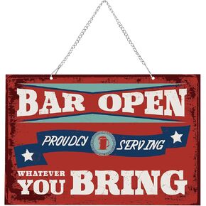 Hotop Decor Bar Open Metal Tin Sign Bar Man Cave Funny Wall Decor, 8"x12" Vintage Basement Decor Daily Reproduction Hanging Sign for Bar Pub Home Wall Door Decoration in Saudi Arabia