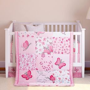Tudomro 3 Pieces Butterfly Nursery Crib Bedding Set for Girls, Standard Size Bedding Sets with Comforter Fitted Sheet Crib Skirt(Purple) in Kuwait