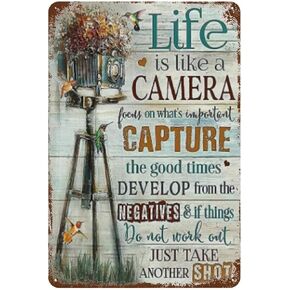 Vintage Tin Sign Photographer Life is Like A Camera Focus On What's Important Capture Retro Wall Art Decor Iron Painting for Home Kitchen Cafe Pub Sign Plaque gifts for photography lovers 12x8 inhces in Kuwait