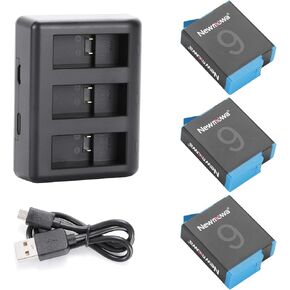 بطارية بديلة من نيوموا (عبوة من 3 قطع) وشاحن ثلاثي قنوات لجو برو هيرو 9 أسود، جو برو هيرو 10 (متوافق تمامًا) in Kuwait