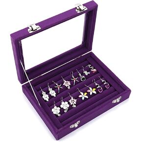 منظم صندوق المجوهرات المخملي من Boewill مع غطاء شفاف ومقصورة قابلة للإزالة لتخزين الحلقات والأقراط والقلائد in Kuwait