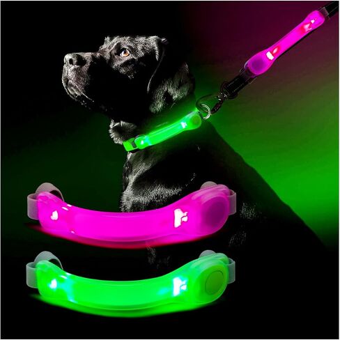 2 Pack LED Light for Dog Leash Harness, Light Up Dog Collar with Nylon Stickers, Waterproof Glow Light Easy to Attach to Collar Leash and Harness, Safety LED Light Up Band for Dogs at Night Walking in Kuwait