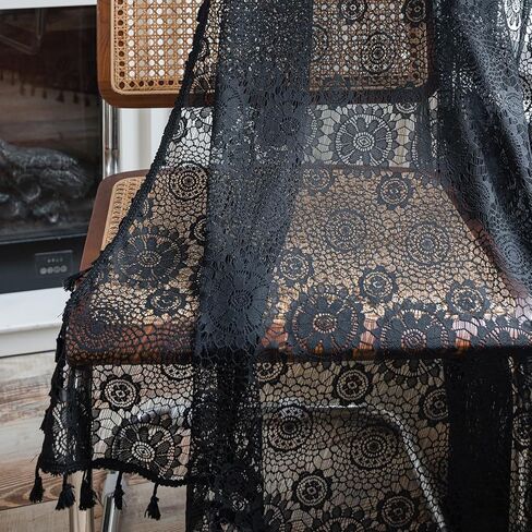 OBVEER White Sheer Curtains 84 inches Long 2 Panel,Farmhouse Floral Lace Sheer Curtain Tassel Boho Curtains for Bedroom Living Room Coquette Victorian Mandala Privacy Transparent Curtains (Rod Pocket) in Saudi Arabia