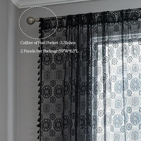 OBVEER White Sheer Curtains 84 inches Long 2 Panel,Farmhouse Floral Lace Sheer Curtain Tassel Boho Curtains for Bedroom Living Room Coquette Victorian Mandala Privacy Transparent Curtains (Rod Pocket) in Saudi Arabia