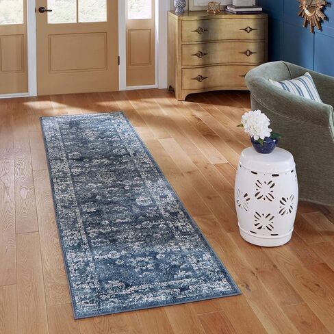 Rugs.com سجادة مجموعة تشارلستون - سجادة منخفضة الوبر بطول 6 أقدام باللون الأزرق الداكن مثالية للممرات والمداخل in Saudi Arabia
