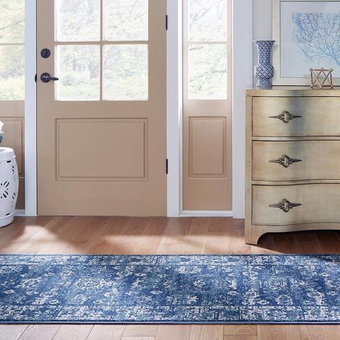 Rugs.com سجادة مجموعة تشارلستون - سجادة منخفضة الوبر بطول 6 أقدام باللون الأزرق الداكن مثالية للممرات والمداخل in Saudi Arabia