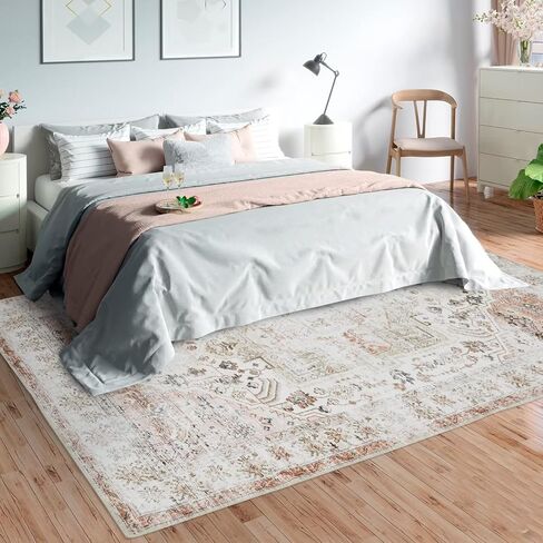COZYLOOM 2x6 Tribal Entryway Rug Runner Vintage Kitchen Runner Rug Soft Hallway Runners Oriental Floral Printed Floor Cover Non Slip Foldable Rug Washable Indoor Living Room Bedroom Dining Beige in Saudi Arabia