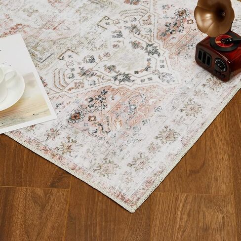 COZYLOOM 2x6 Tribal Entryway Rug Runner Vintage Kitchen Runner Rug Soft Hallway Runners Oriental Floral Printed Floor Cover Non Slip Foldable Rug Washable Indoor Living Room Bedroom Dining Beige in Saudi Arabia