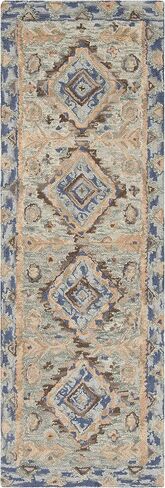 SAFAVIEH Aspen Collection Runner Rug - 2'3" x 15', Blue & Beige, Handmade Boho Wool, Ideal for High Traffic Areas in Living Room, Bedroom (APN504A) in Saudi Arabia