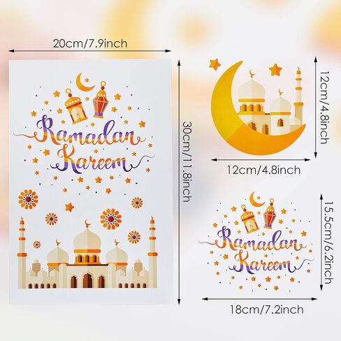 زونون 80 قطعة من ملصقات نافذة رمضان عيد مبارك، ملصقات نافذة ثابتة رمضان كريم، ملصقات نافذة قابلة للازالة لتزيين نافذة رمضان مبارك، لوازم الفصول الدراسية، 9 ورقات in Saudi Arabia