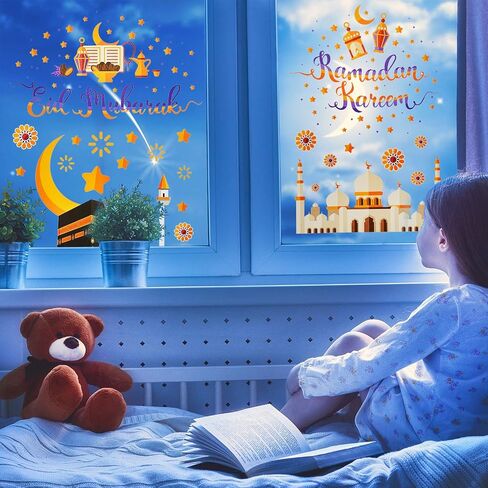 زونون 80 قطعة من ملصقات نافذة رمضان عيد مبارك، ملصقات نافذة ثابتة رمضان كريم، ملصقات نافذة قابلة للازالة لتزيين نافذة رمضان مبارك، لوازم الفصول الدراسية، 9 ورقات in Saudi Arabia