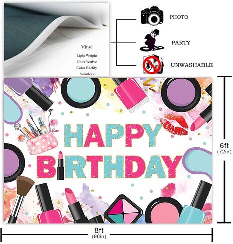Avezano Spa Theme Girls Birthday Party Decorations Spa Makeup Happy Birthday Backdrop Girls' Birthday Party Supplies Photoshoot Background Banner (7x5ft) in Kuwait