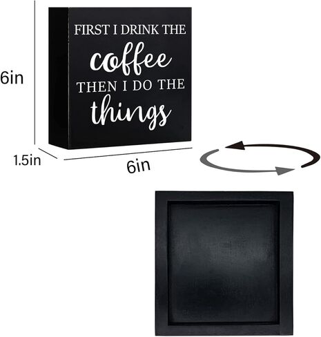 أولا أشرب القهوة - محطة قهوة مضحكة صندوق خشبي علامة فنية جدارية، صندوق خشبي أسود مقهى بار مكتب ديكور المطبخ لوحة ديكور مكتب 6 "× 6" in Kuwait